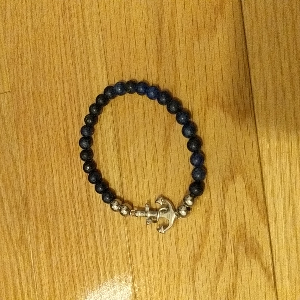 Edforce stainless steel and blue stone bead bracelet